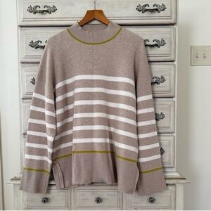 Tahari Taupe and White Striped Turtleneck Sweater
